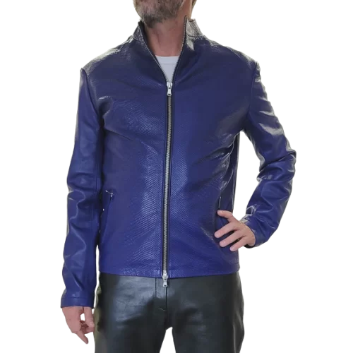 Blouson Hervé agneau cuir blue uni et impression pyhton