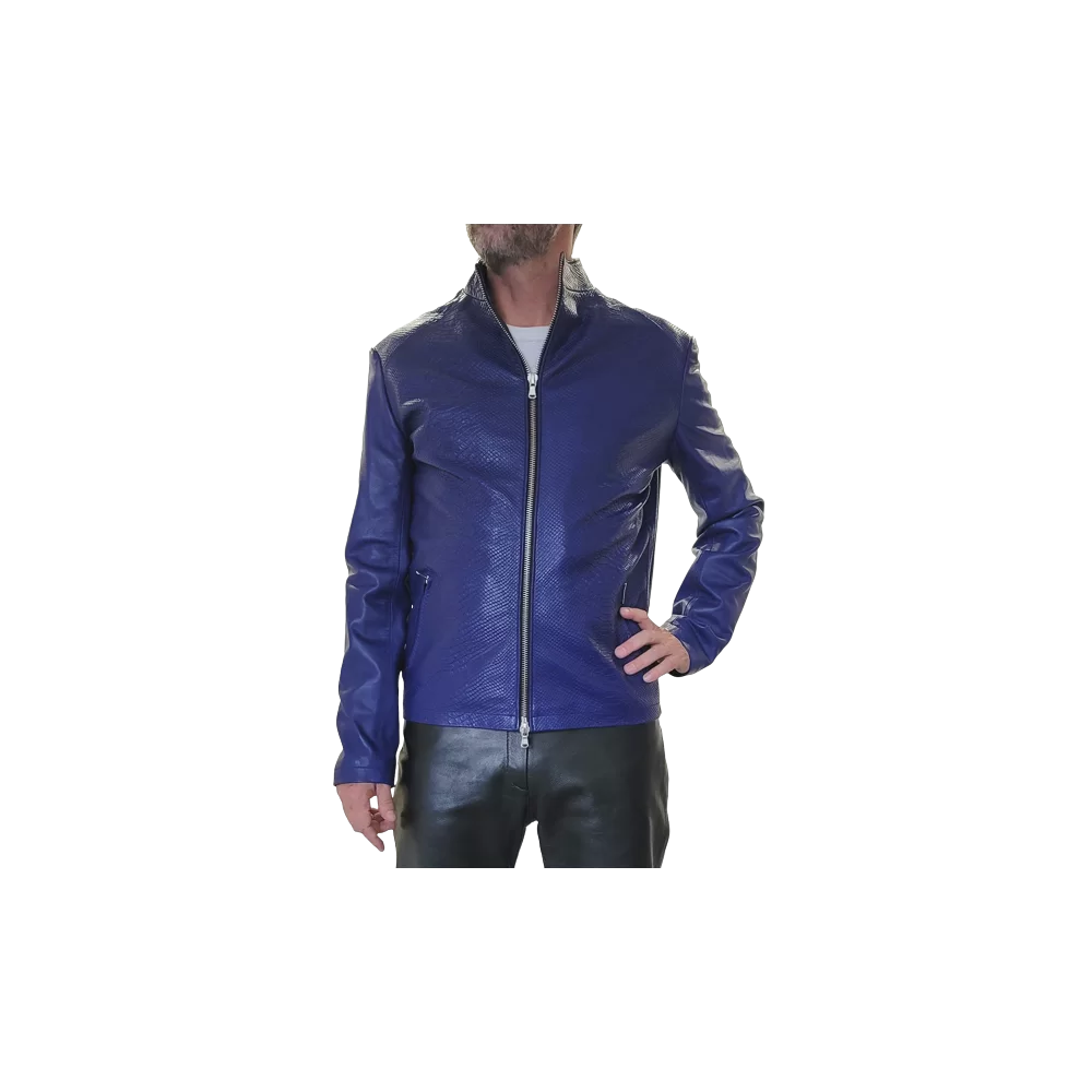 Blouson Hervé agneau cuir blue uni et impression pyhton