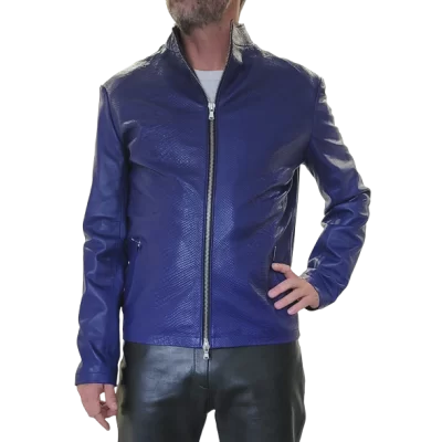 Blouson Hervé agneau cuir blue uni et impression pyhton