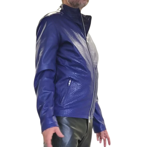 Blouson Hervé agneau cuir blue uni et impression pyhton