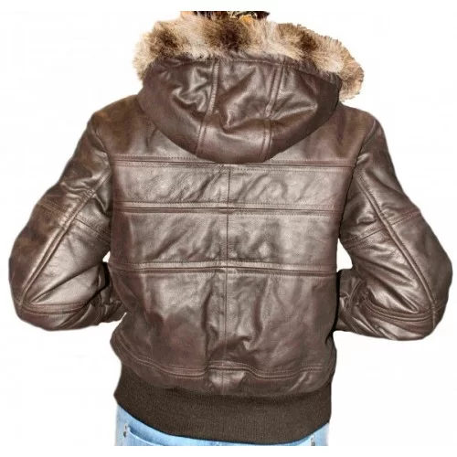 Blouson en cuir femme capuche amovible bors fourrure synthétique modèle Carmélia