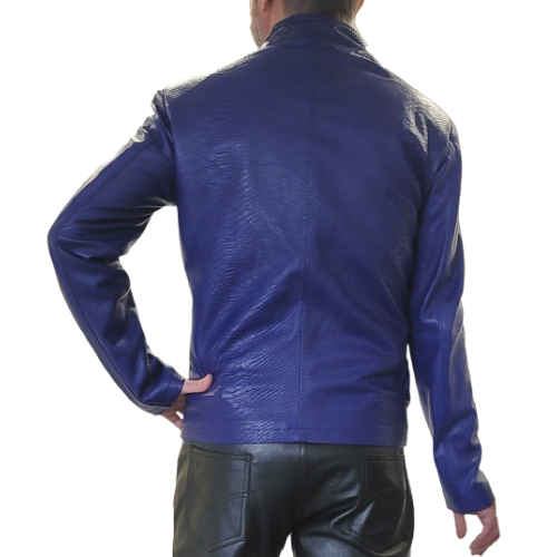 Blouson Hervé agneau cuir blue uni et impression pyhton