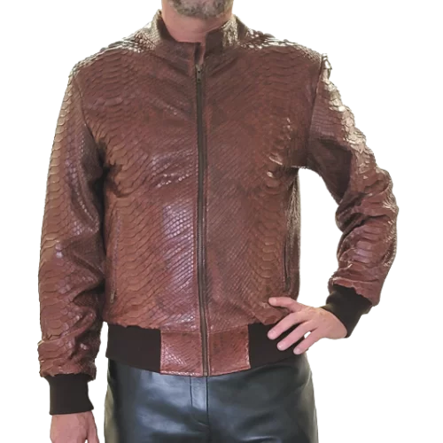 Blouson teedy modèle Mino cuir de python véritable marron