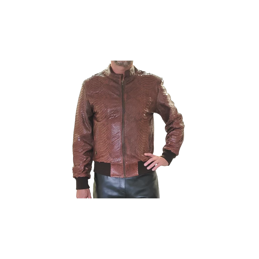 Blouson teedy modèle Mino cuir de python véritable marron