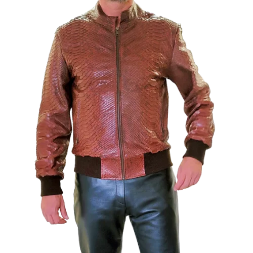 Blouson teedy modèle Mino cuir de python véritable marron