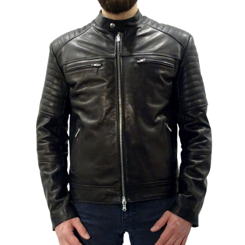 Blouson modèle Nathan en cuir de vachette plongée noire