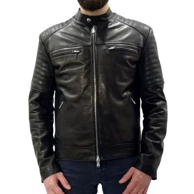 Blouson modèle Nathan en cuir de vachette plongée noire