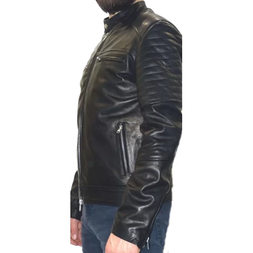 Blouson modèle Nathan en cuir de vachette plongée noire