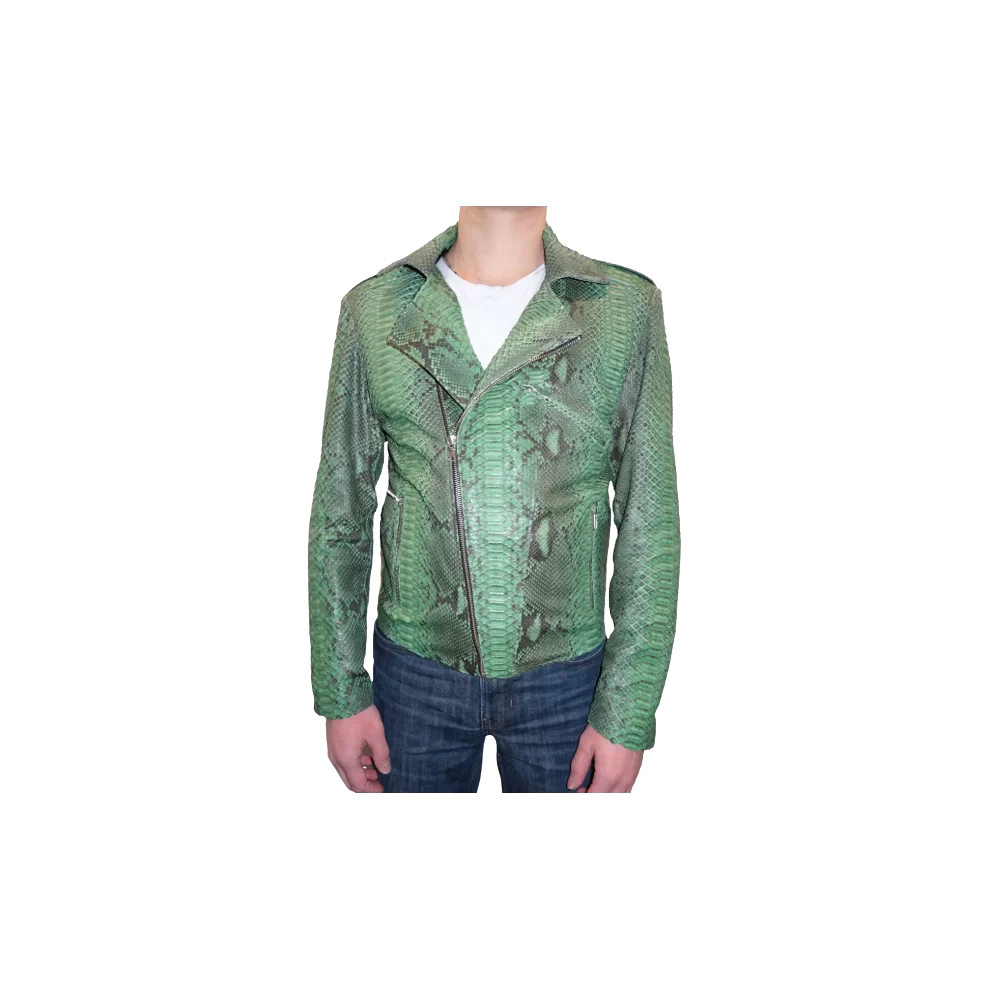 Blouson perfecto en cuir de python véritable couleur verte