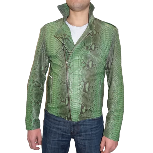 Blouson perfecto en cuir de python véritable couleur verte