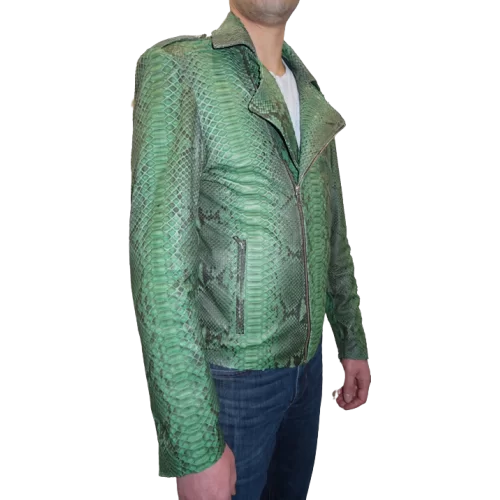 Blouson perfecto en cuir de python véritable couleur verte