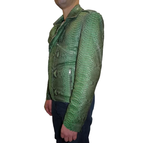 Blouson perfecto en cuir de python véritable couleur verte