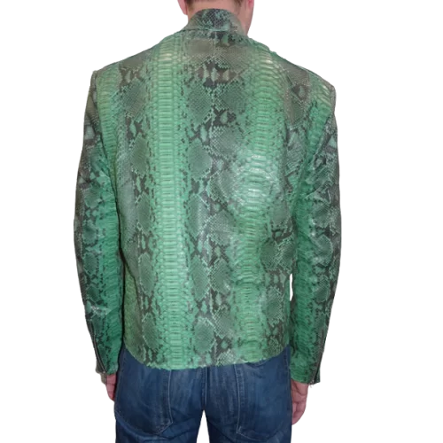 Blouson perfecto en cuir de python véritable couleur verte