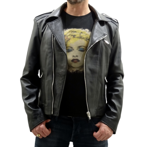 Blouson perfecto en cuir de mouton noir modèle Franky