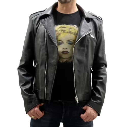 Blouson perfecto en cuir de mouton noir modèle Franky