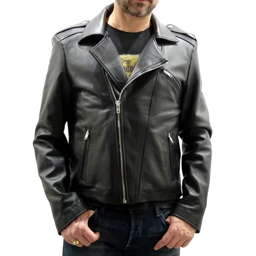Blouson perfecto en cuir de mouton noir modèle Franky