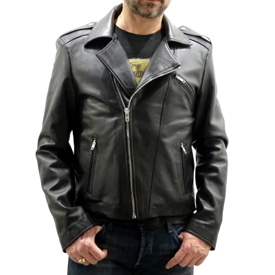 Blouson perfecto en cuir de mouton noir modèle Prisme