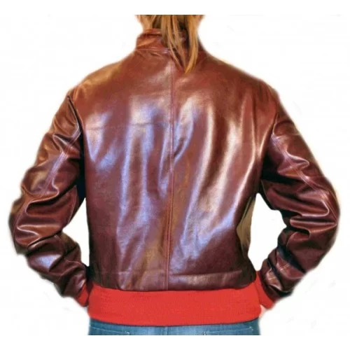 Blouson cuir en vachette rouge, bords côte rouge modèle Bridget