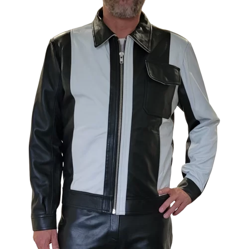 Blouson en cuir d'agneaux bicolore noir et blanc modèle Silord