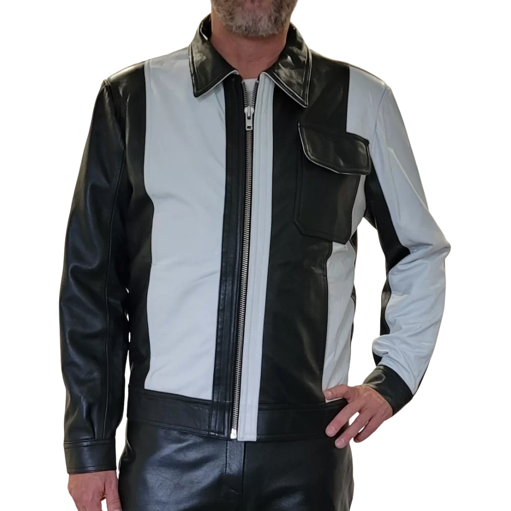 Blouson en cuir d'agneaux bicolore noir et blanc modèle Silord