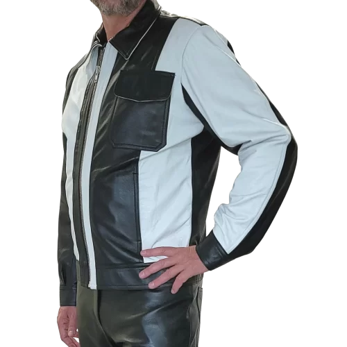 Blouson en cuir d'agneaux bicolore noir et blanc modèle Silord