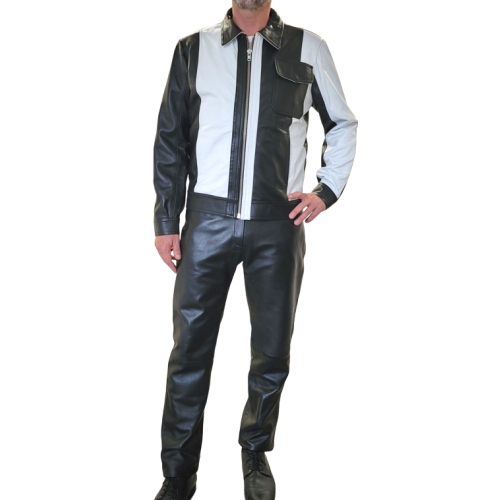 Blouson en cuir d'agneaux bicolore noir et blanc modèle Silord