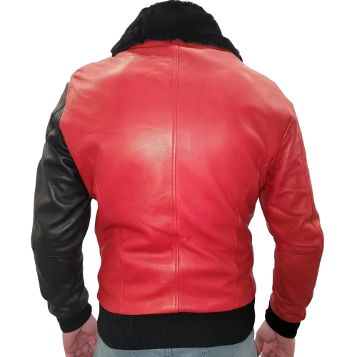 Blouson modèle Tiral en agneaux rouge et noir col amovible mouton véritable