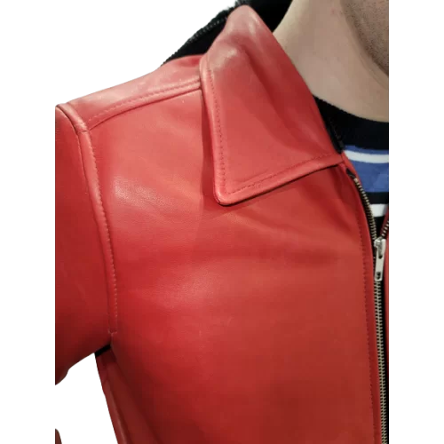 Blouson modèle Tiral en agneaux rouge et noir col amovible mouton véritable