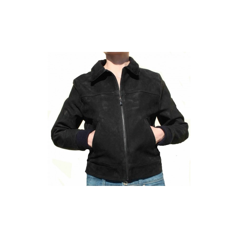 Blouson en veau velours noir modèle Betina
