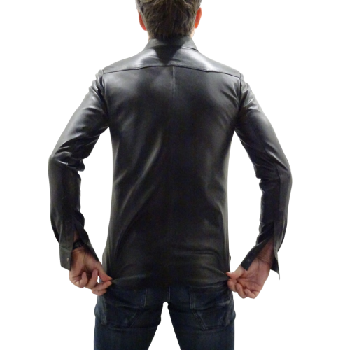 Chemise modèle Western en agneau couleur noir