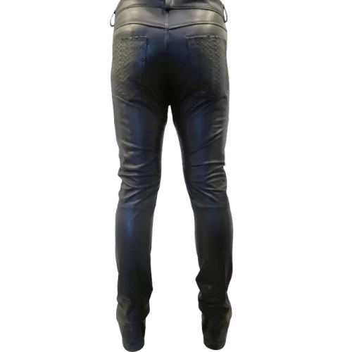 Pantalon modèle reptor en python véritable et agneau plongé noir