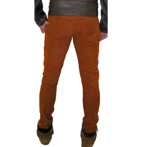 Pantalon modèle Danilo en agneau velours façon daim marron gold