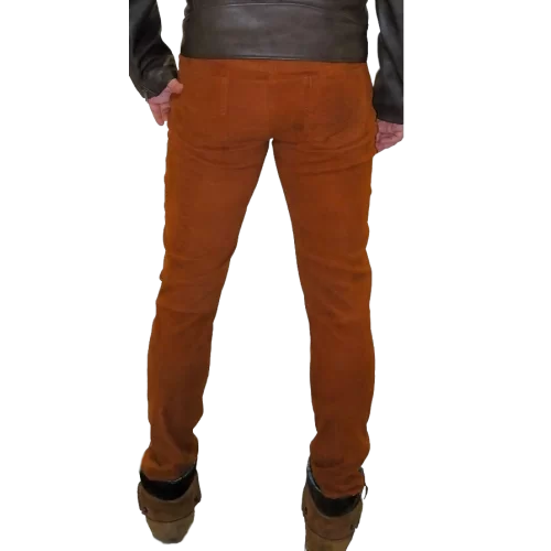 Pantalon modèle Danilo en agneau velours façon daim marron gold