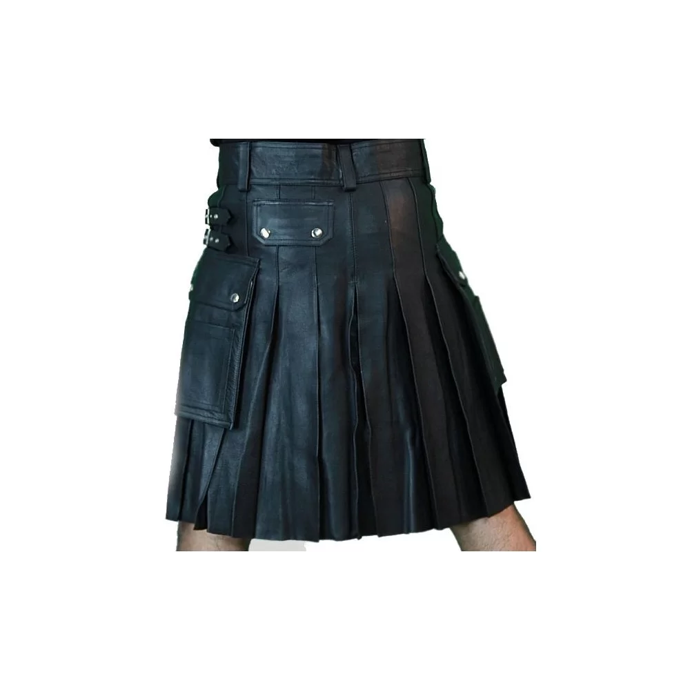 Kilt en cuir modèle Glador en agneau couleur noire