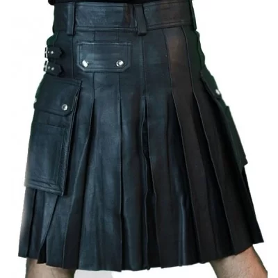 Kilt en cuir modèle Glador en agneau couleur noire