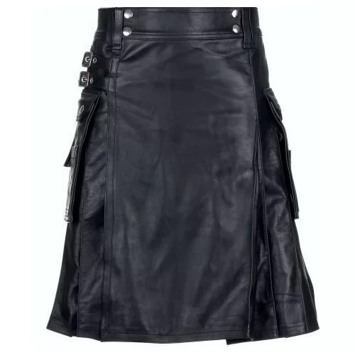 Kilt en cuir modèle Glador en agneau couleur noire