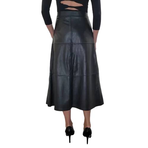 Jupe longue en cuir agneau noir
