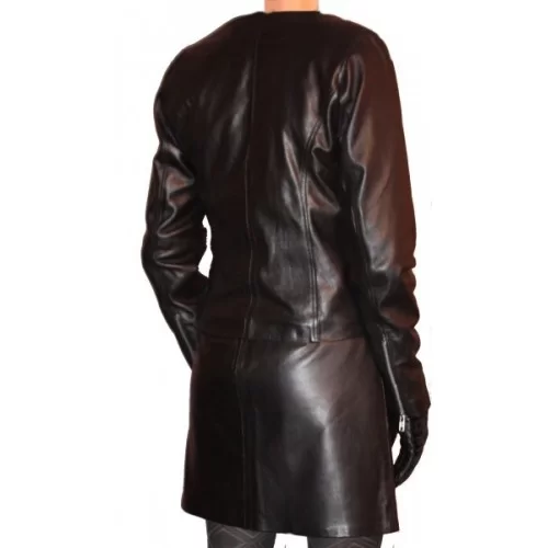 Bluson cuir femme sans col en agneau plongé noir modèle Marine