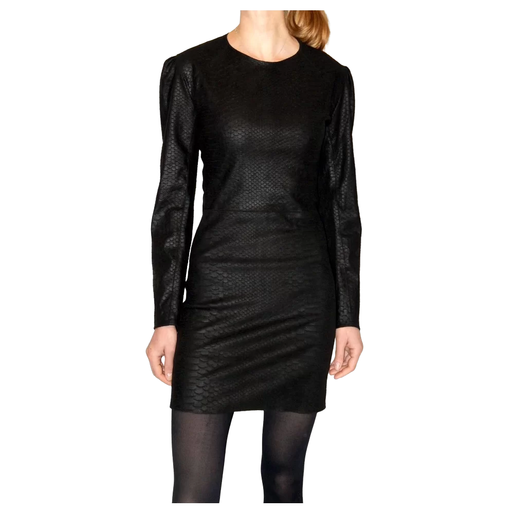 Robe cuir d'agneau stretch noir impression python modèle Bythina