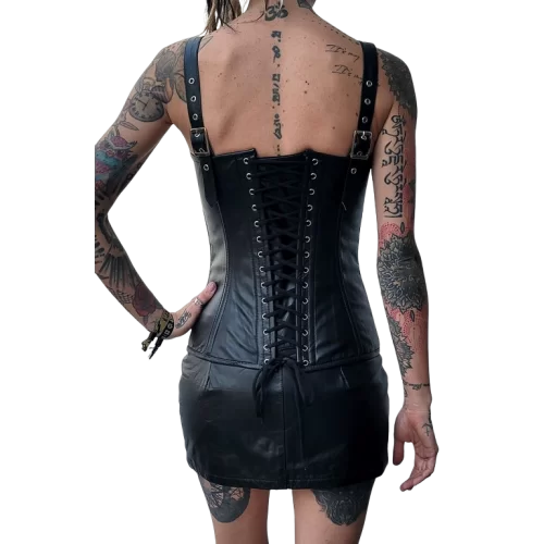 Robe bustier en agneau cuir noir modèle Nirnizza