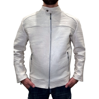 Blouson modèle Carnage en crocodile véritable et python couleur blanche