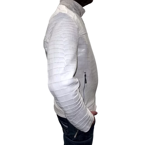 Blouson modèle Carnage en crocodile véritable et python couleur blanche