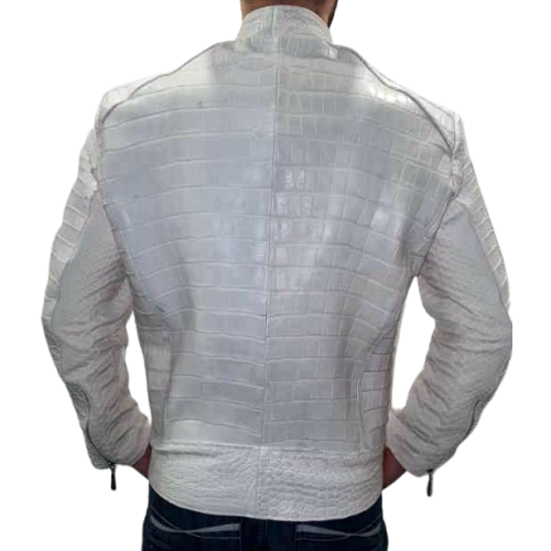 Blouson modèle Carnage en crocodile véritable et python couleur blanche
