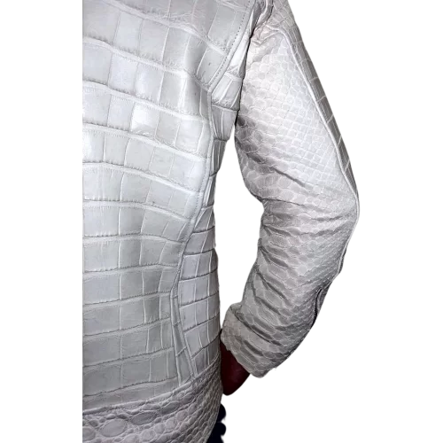 Blouson modèle Carnage en crocodile véritable et python couleur blanche