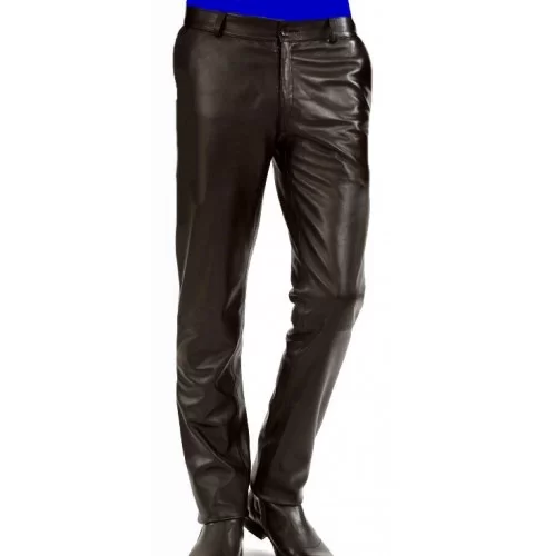 Pantalon homme cuir agneau noir poches côtés modèle Julio