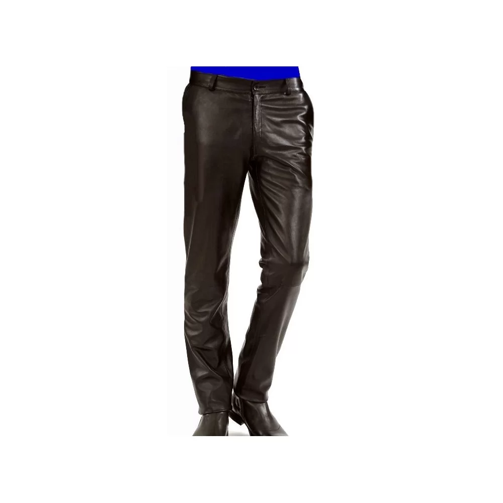 Pantalon homme cuir agneau noir poches côtés modèle Julio