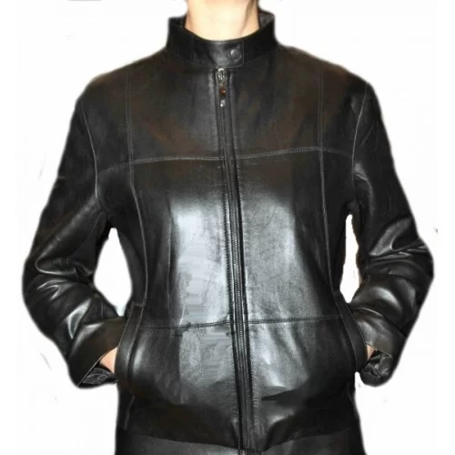 Blouson en cuir agneau noir modèle Barbara