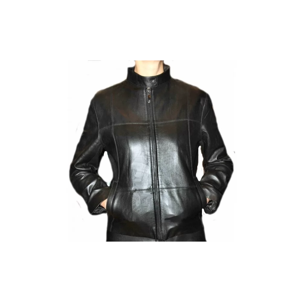 Blouson en cuir agneau noir modèle Barbara