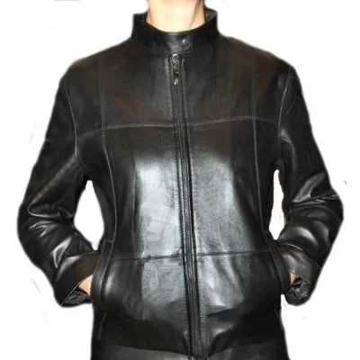 Blouson en cuir agneau noir modèle Barbara