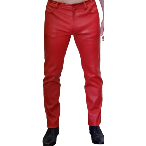Pantalon jeans en cuir stretch rouge modèle Balile